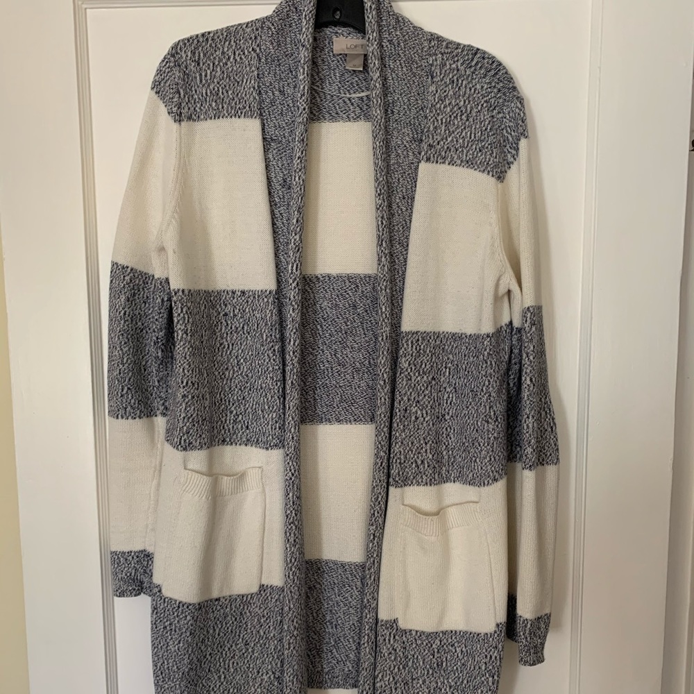 Loft cream and blue striped sweater